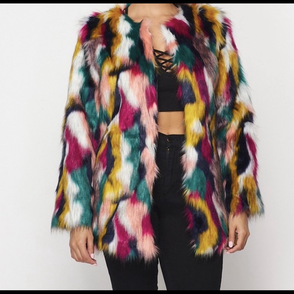 Faux Fur Coat (Yellow/Green)